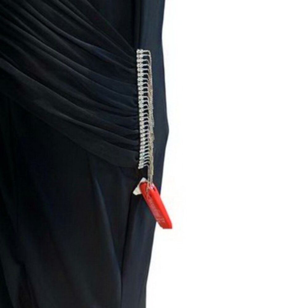 Mac Duggal Black Long Sleeve Wrap Front Side Beaded Fringe Gown - Picture 5 of 5
